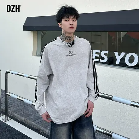 青少年美式长袖t恤男纯棉春季2024新款灰色潮牌上衣男款插肩卫衣商品大图