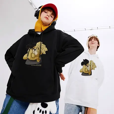 Nuthink美潮设计感小众小熊连帽卫衣男潮牌ins冬季情侣加绒外套商品大图