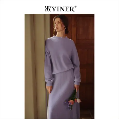 【裸感羊绒】YINER音儿女装冬季绵羊毛开衩针织衫套头商品大图