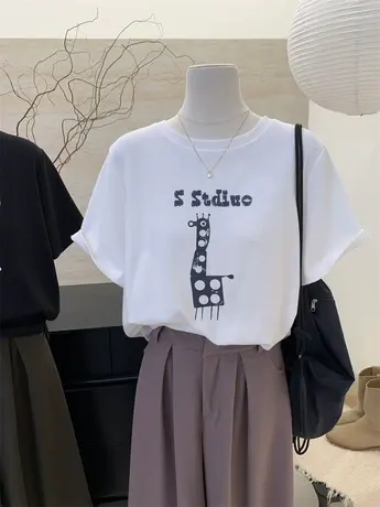 美式复古字母印花短袖t恤女春夏新款设计感小众宽松半袖百搭上衣商品大图