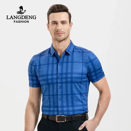 浪登男士2023夏季开衫短袖T恤微弹Polo领条纹时尚亲肤透气上衣男商品大图