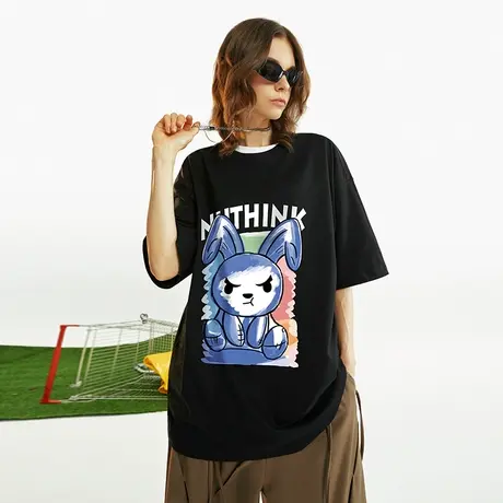 Nuthink美式高街可爱风兔子短袖T恤男女同款宽松大码潮牌情侣装潮商品大图