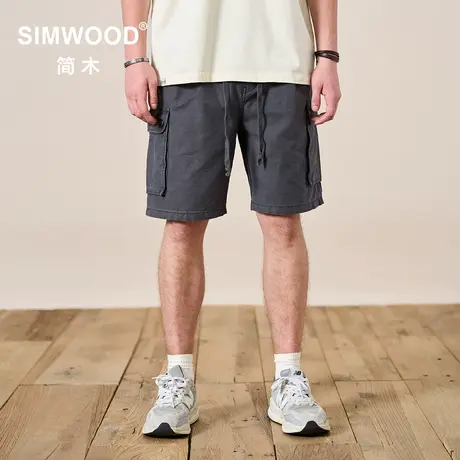 simwood简木男装【宽松版型】抽绳多袋水洗复古工装五分短裤男商品大图