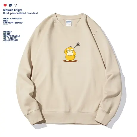 日系卡通鸭子印花港风休闲长袖上衣男秋季情侣款宽松百搭圆领卫衣图片