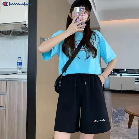 日版正品卖萌冠军刺绣短裤男女情侣潮牌宽松休闲运动纯棉五分裤子图片