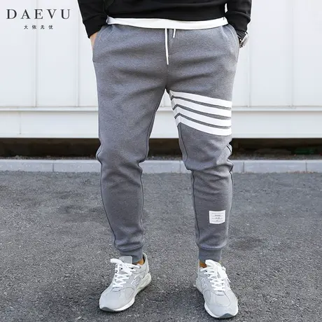春新款灰色大号弹力潮胖子束脚加肥加大码男士休闲针织运动卫裤商品大图