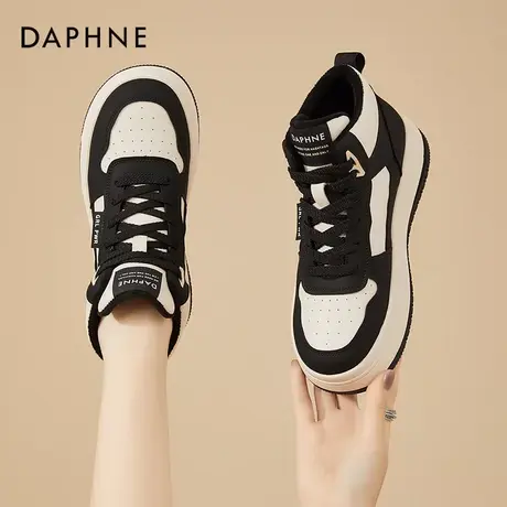 达芙妮高帮鞋女2023新款舒适加绒熊猫鞋冬季休闲厚底百搭运动板鞋商品大图