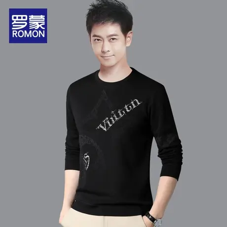 罗蒙长袖t恤男衣服春秋装黑色卫衣男士休闲上衣外穿秋衣打底衫男图片