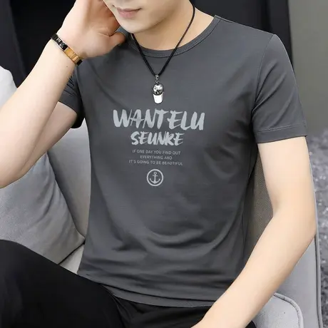 夏季短袖t恤男莫代尔2023新款上衣服男生打底衫半袖圆领潮牌潮流商品大图