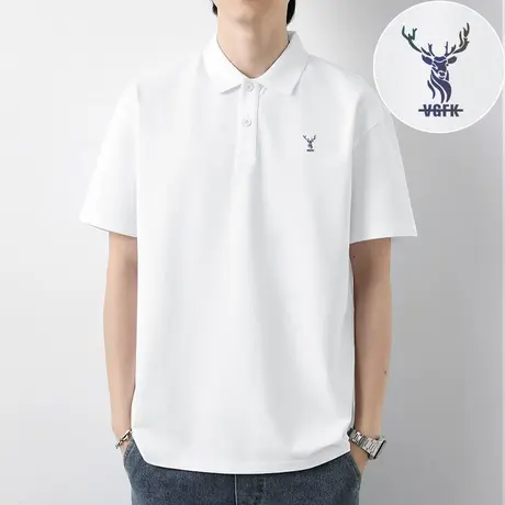 翻领t恤男士珠地冰丝短袖polo衫保罗凉感有领半袖鹿头白色上衣服商品大图