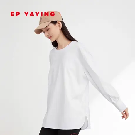 EP YAYING雅莹女装 简约圆领纯棉衬衫袖T恤 2023秋冬新款5315A商品大图