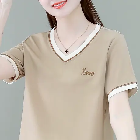 V领t恤女夏装2023年新款时尚修身显瘦短袖上衣今年流行的体恤小衫商品大图