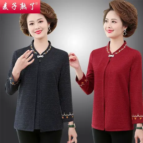 妈妈秋装长袖小衫老年人上衣服2023新款时尚假两件开衫中年女装商品大图
