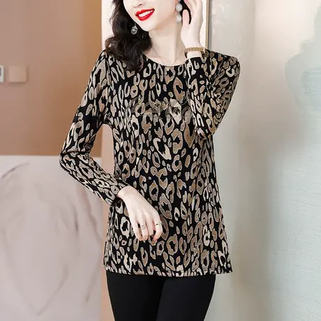 中长款长袖打底衫女2023秋装圆领t恤中年妈妈高级感大码洋气肉衫图片