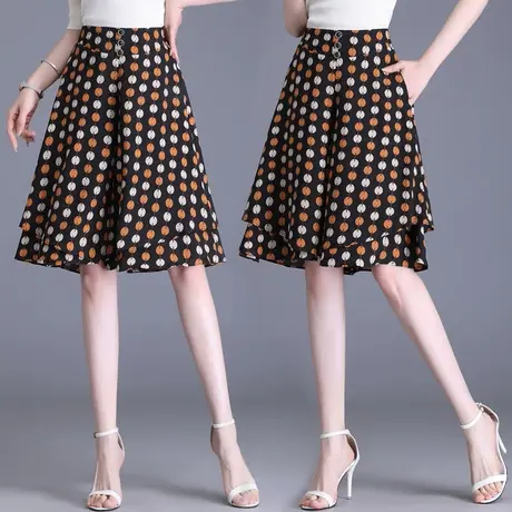 波点雪纺裙裤五分裤女夏季2023新款高腰宽松阔腿裤显瘦休闲裤中裤商品大图