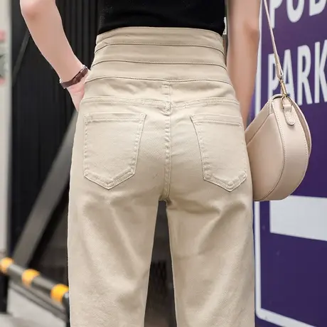 春夏高腰裤女2023新款显瘦萝卜裤卡其色裤子夏季女裤九分裤哈伦裤商品大图