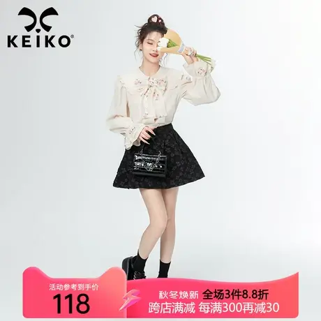 刺绣小碎花大蝴蝶结上衣早秋法式肌理感雪纺长袖衬衫韩版娃娃衫图片