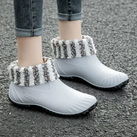 时髦短筒雨鞋女时尚款外穿女款冬成人防滑防水鞋加绒雨靴厨房胶鞋图片