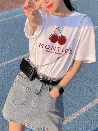 仿棉短袖t恤女2023新款夏季欧货美式复古小众设计感宽松显瘦上衣图片
