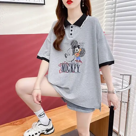 设计感小众短袖t恤女夏装韩版宽松大码翻领polo衫小个子上衣服潮商品大图