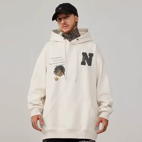 美式复古卫衣胖子男生连帽嘻哈大码男装春秋冬加绒oversize外套潮商品大图