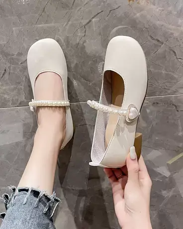 2023春夏新款单鞋女ins潮网红超火百搭韩版粗跟休闲复古风女鞋商品大图