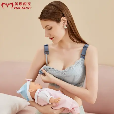 美思哺乳文胸超薄全罩杯上托聚拢防下垂上开扣喂奶胸罩图片