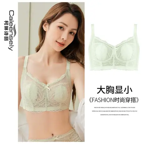 女士调整型聚拢收副乳薄款大胸显小无钢圈内衣大码超薄全罩杯文胸图片