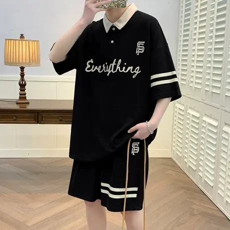 短袖t恤套装男夏季潮牌polo衫班服青少年初中高中学生帅气运动服商品大图