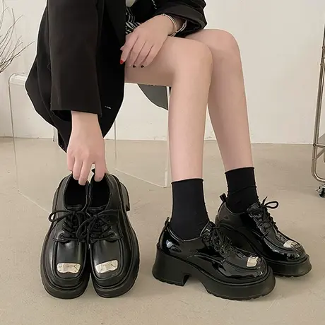 厚底英伦风小皮鞋女2024年新款春季百搭粗跟大头玛丽珍小众单鞋子图片