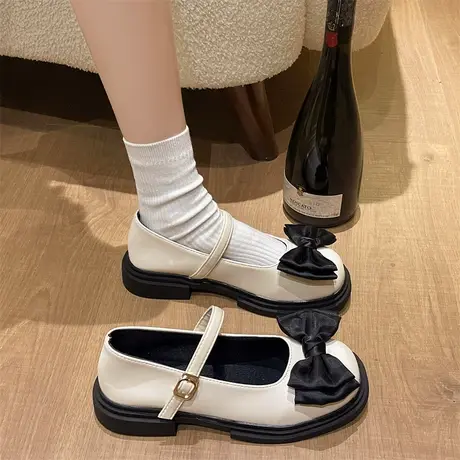 玛丽珍女鞋2024年新款春秋季浅口蝴蝶结单鞋配裙子甜美复古小皮鞋商品大图
