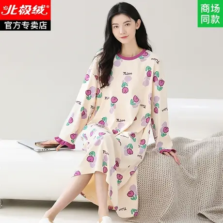 女士纯棉睡裙女带胸垫一体睡衣女款待产孕妇连衣裙全棉大码家居服商品大图