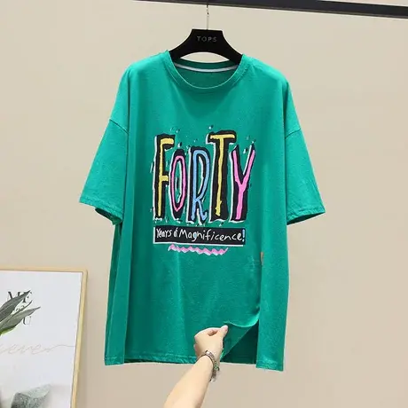 宽松慵懒风开叉印花短袖T恤女2023新款韩版夏季洋气百搭半袖上衣商品大图