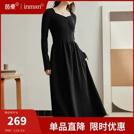 茵曼法式复古针织连衣裙女2024春季新款气质收腰显瘦中长裙打底裙图片
