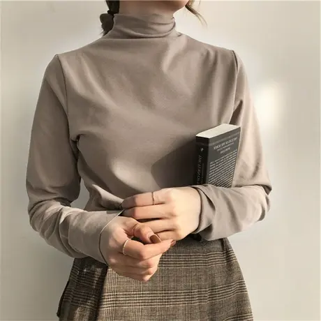 半高领德绒打底衫女秋冬内搭春秋百搭加厚加绒长袖t恤上衣服洋气图片