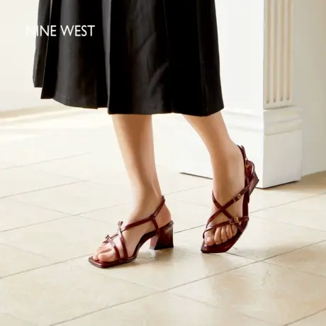 Nine West/玖熙波西米亚风凉鞋女2025夏季新款法式粗跟方头罗马鞋图片