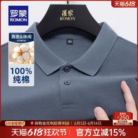 【纯棉】罗蒙男士宽松休闲长袖POLO衫2025春季新款透气翻领T恤衫商品大图