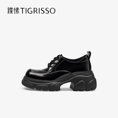 蹀愫2025年春季新款圆头厚底小皮鞋增高7.5高跟乐福鞋TA65171-50图片
