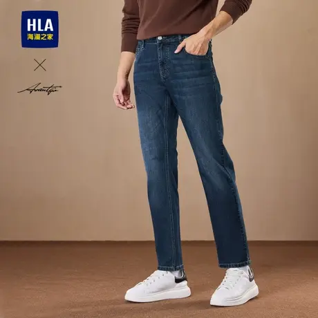 HLA/海澜之家商务时尚牛仔裤24秋新中腰复古怀旧风绣花直筒裤子男商品大图