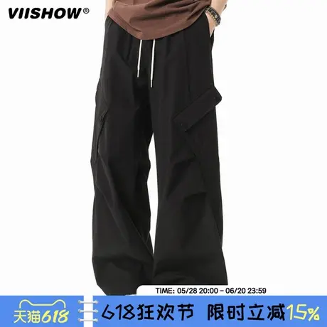 VIISHOW美式时尚褶皱工装裤男2025年夏宽松潮流阔腿百搭休闲长裤商品大图
