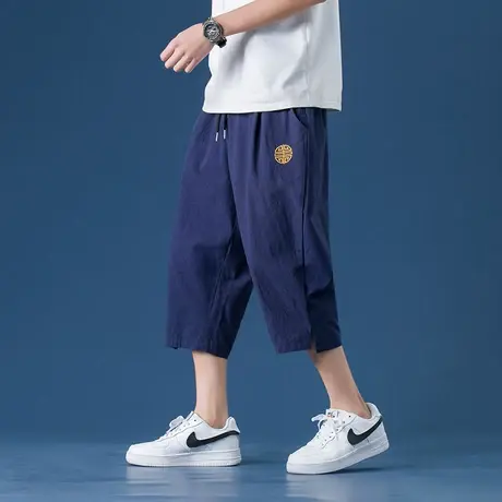七分裤男夏季薄款亚麻裤子男士棉麻休闲运动7分中裤夏天宽松短裤商品大图