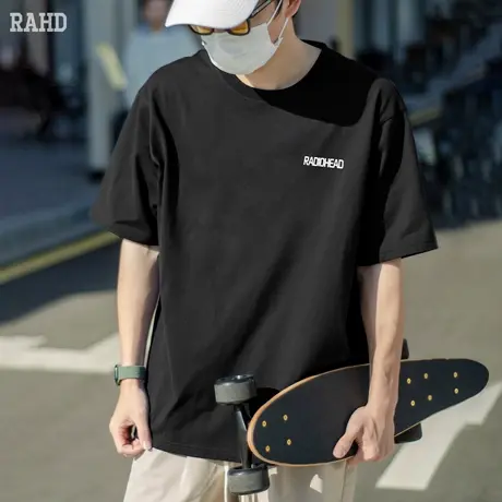 Radiohead2024夏季新款短袖t恤男黑色纯棉圆领汗衫印花设计宽松潮商品大图