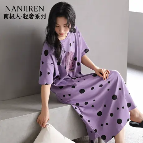 南极人睡裙女夏季纯棉短袖中长款睡衣2025年新款全棉女士家居服商品大图