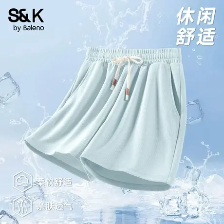 班尼路S&K系列杏色华夫格三分裤女2025夏季新款热裤柔软舒适短裤Q商品大图