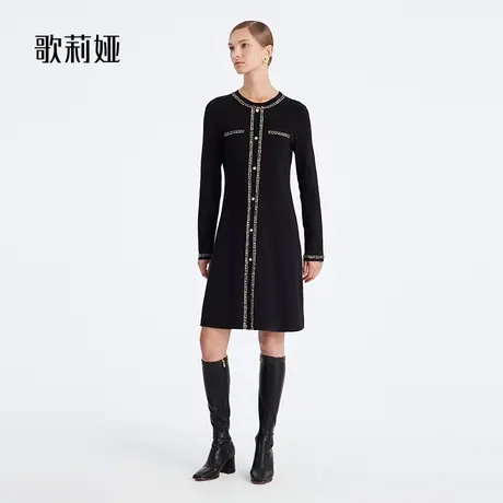 歌莉娅长袖连衣裙秋冬新款小香风法式优雅通勤小黑裙1ADL4G310图片