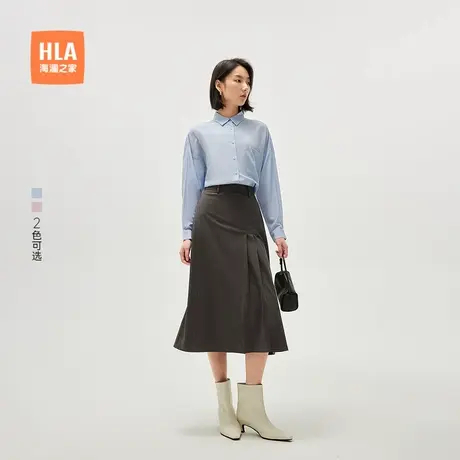 HLA/海澜之家含莱赛尔长袖衬衫25春季新款翻领纯色通勤风衬衣女装商品大图