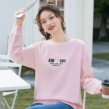 卫衣女2023年春秋新款秋装韩版宽松百搭圆领刺绣洋气休闲女士上衣商品大图