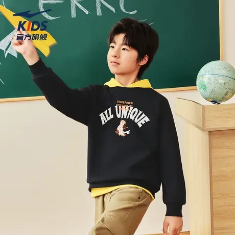 鸿星尔克童装儿童卫衣男童秋季休闲圆领上衣运动针织长袖套头衫图片