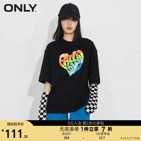 【买5免1】ONLY奥莱夏季彩虹撞色字母印花时尚宽松休闲T恤女图片