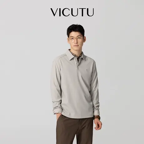 VICUTU威可多男莫代尔长袖T恤日常休闲简约时尚百搭新款翻领衬衣图片